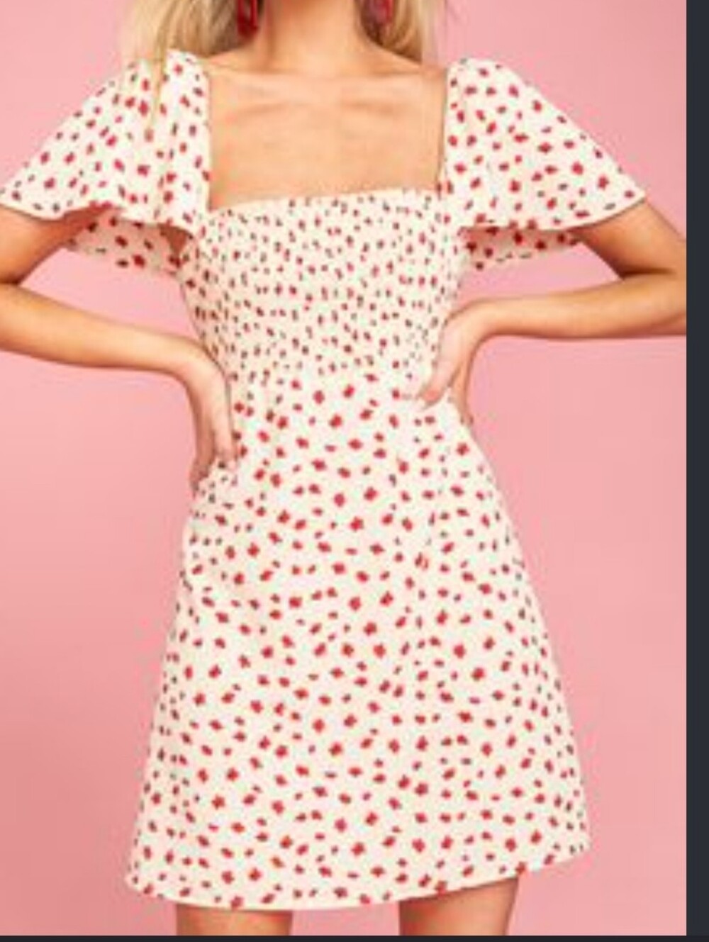 Show Me Your Mumu Breanna Dress Cream Floral Smocked Mini Red Heart Eyes MEDIUM
